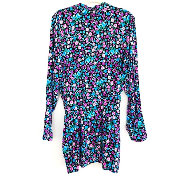 New Zara Floral Print V-Neck Satin Effect Wrap Mini Dress - Picture 9 of 13